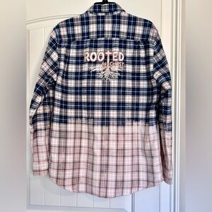 Upcycled Amazon Essentials Men's Plaid Flannel Shirt with Hand Painted Detail